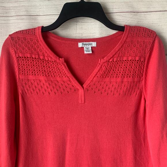 Hampshire Studio Coral Sweater with Knitwork Detail Shoulders Size Petite Small - Picture 2 of 13